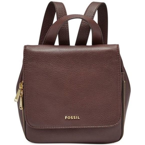 Fossil Handbags - Fossil Preston Mini Backpack Brown Pebbled‎ Leather Gold Hardware